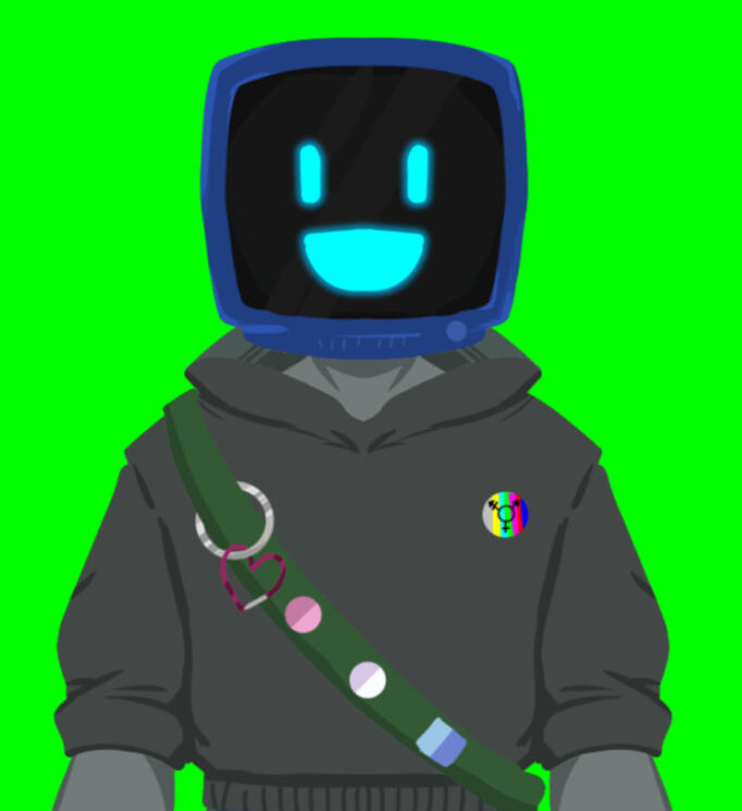 a picture of a person wearing a gray hoodie with a TV head