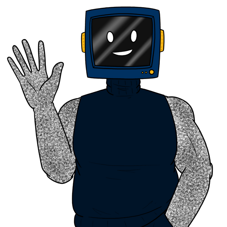 a picture of a person wearing a gray hoodie with a TV head